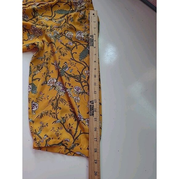 Rose Olive Peasant Top 1X Yellow Peacock Artsy Whimsical 3/4 Sleeve Flowy - Picture 8 of 16